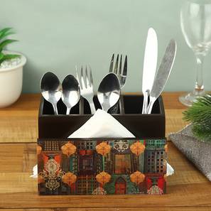 Cutlery Design Paulina Brown Engineered Wood Tissue cum Cutlery Stand (Brown)