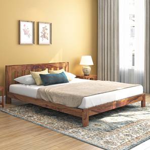 Beds Without Storage Design Beirut Solid Wood Queen Size Bed in Teak Finish