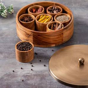 Nestroots Design Lauren Solid Wood Spice Box - 7 Jars & 1 Lid (Gold)
