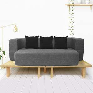 Malabar Wooden Sofa Set Design Calum 3 Seater Fold Out Sofa cum Bed False In Grey Colour