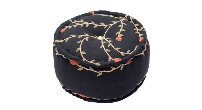 Christina Cotton Fabric Pouffe in Black Colour (Black) by Urban Ladder - Front View Design 1 - 555916