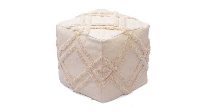 Christopher Cotton Fabric Pouffe in White Colour (Beige) by Urban Ladder - Front View Design 1 - 555917