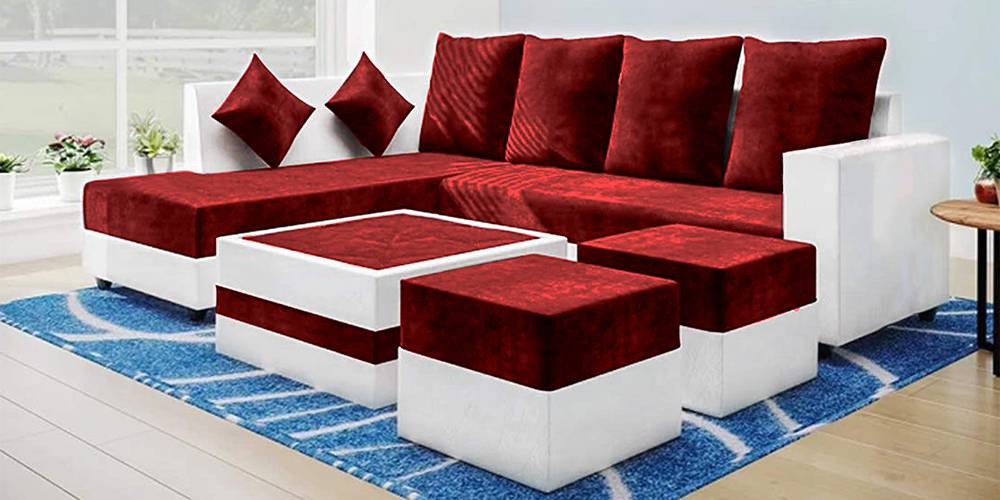 Marbolla Sectional Fabric Sofa with 2 Ottomans & 1 Centre Table (Red & White) by Urban Ladder - - 