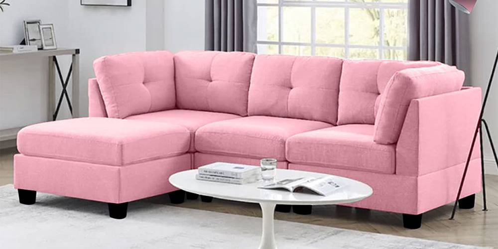 Senara Fabric Sofa with 1 Ottoman (Light Pink) by Urban Ladder - - 