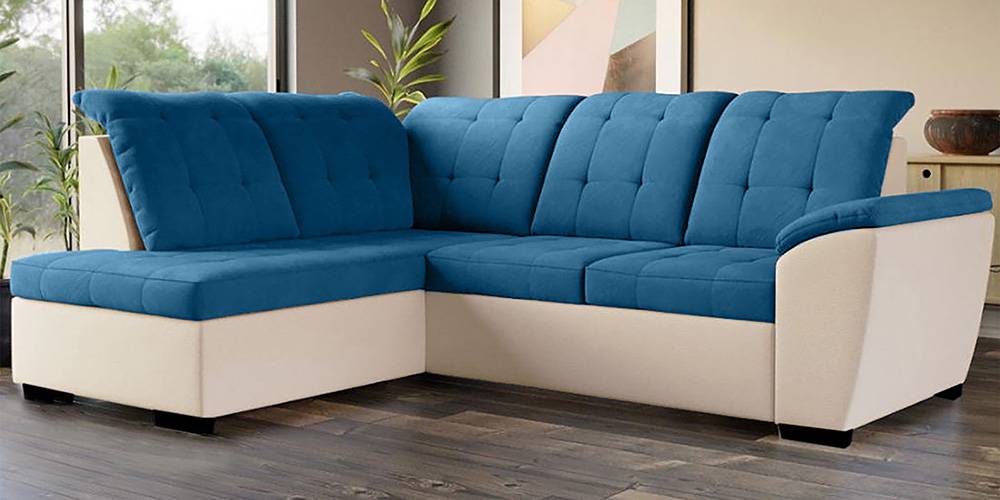 Ventonsia Sectional Fabric + Leatherette Sofa Set (Cream & Blue) by Urban Ladder - - 