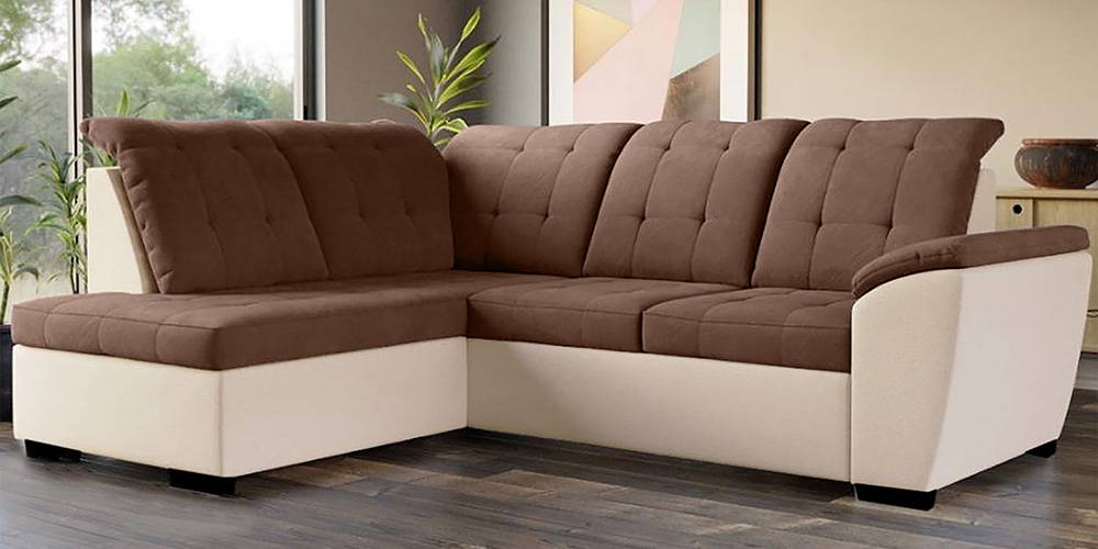 Ventonsia 5 Seater Fabric + Leatherette Sofa (Brown & Cream) by Urban Ladder - - 