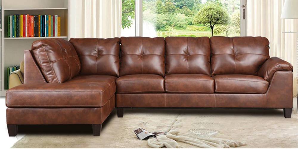Ruldo Leatherette Sofa with Lounger (Brown) by Urban Ladder - - 
