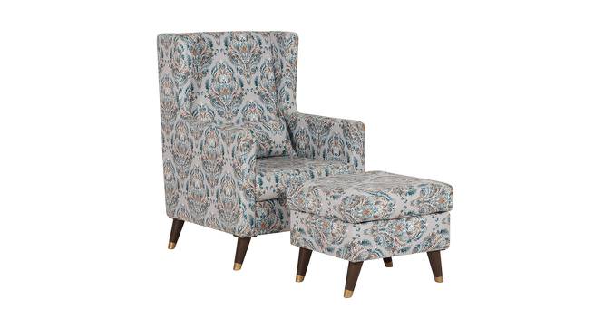 Opulence Fabric Wing Chair with Ottoman in Blue Colour (Blue) by Urban Ladder - Front View Design 1 - 556198