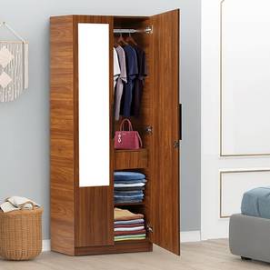 Wardrobes Design Ozone Engineered Wood 2 Door Wardrobe with Mirrorin Bali Teak Finish (Melamine Finish)
