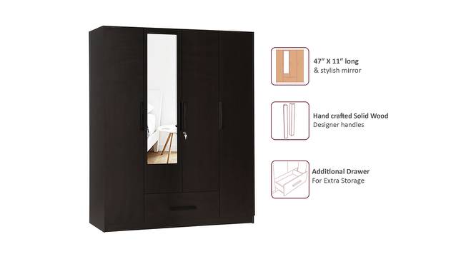 Ozone Engineered Wood 4 Door Wardrobe with Mirrorin Wenge Finish (Melamine Finish) by Urban Ladder - Front View Design 1 - 556297