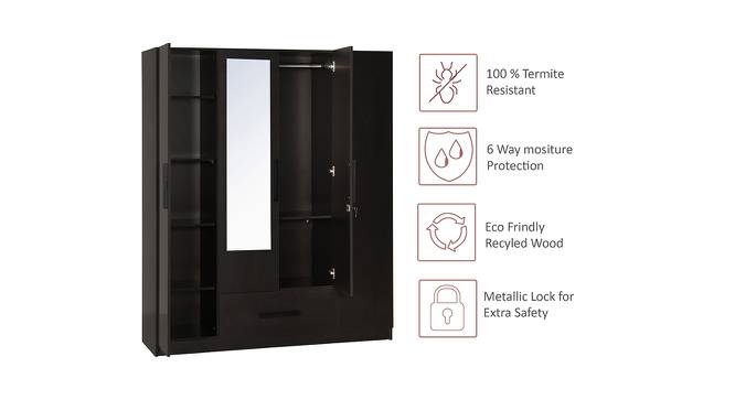Ozone Engineered Wood 4 Door Wardrobe with Mirrorin Wenge Finish (Melamine Finish) by Urban Ladder - Cross View Design 1 - 556313