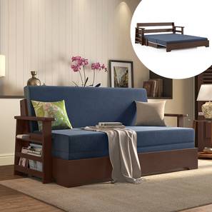 Wooden Sofa Beds Design Oshiwara 3 Seater Pull Out Sofa cum Bed In Lapis Blue Colour