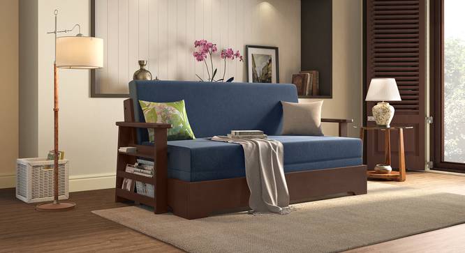 Oshiwara Sofa Cum Bed (Dark Walnut Finish, Lapis Blue) by Urban Ladder - Full View Design 1 - 
