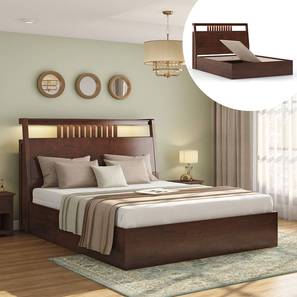 Amelia Bed Design Design Amelia Smart Storage Bed with Headboard Storage (Solid Wood) (Queen Bed Size, Dark Walnut Finish, Box Storage Type)
