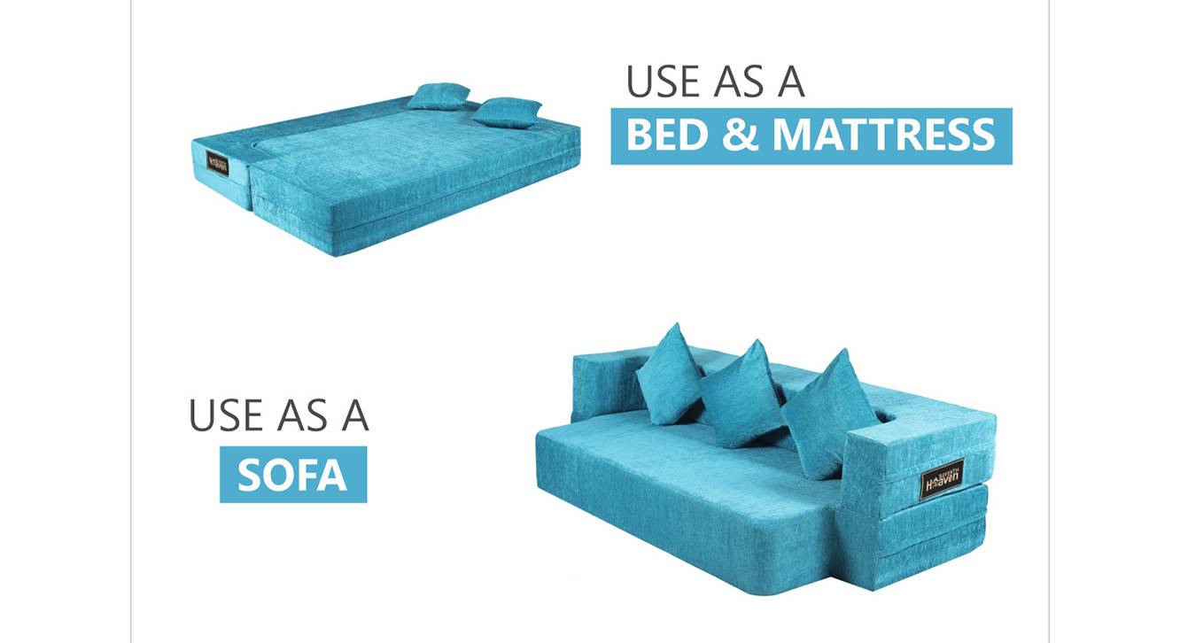 Hazel 3 Seater Fold Out Sofa cum Bed In Sky Blue Colour Urban Ladder