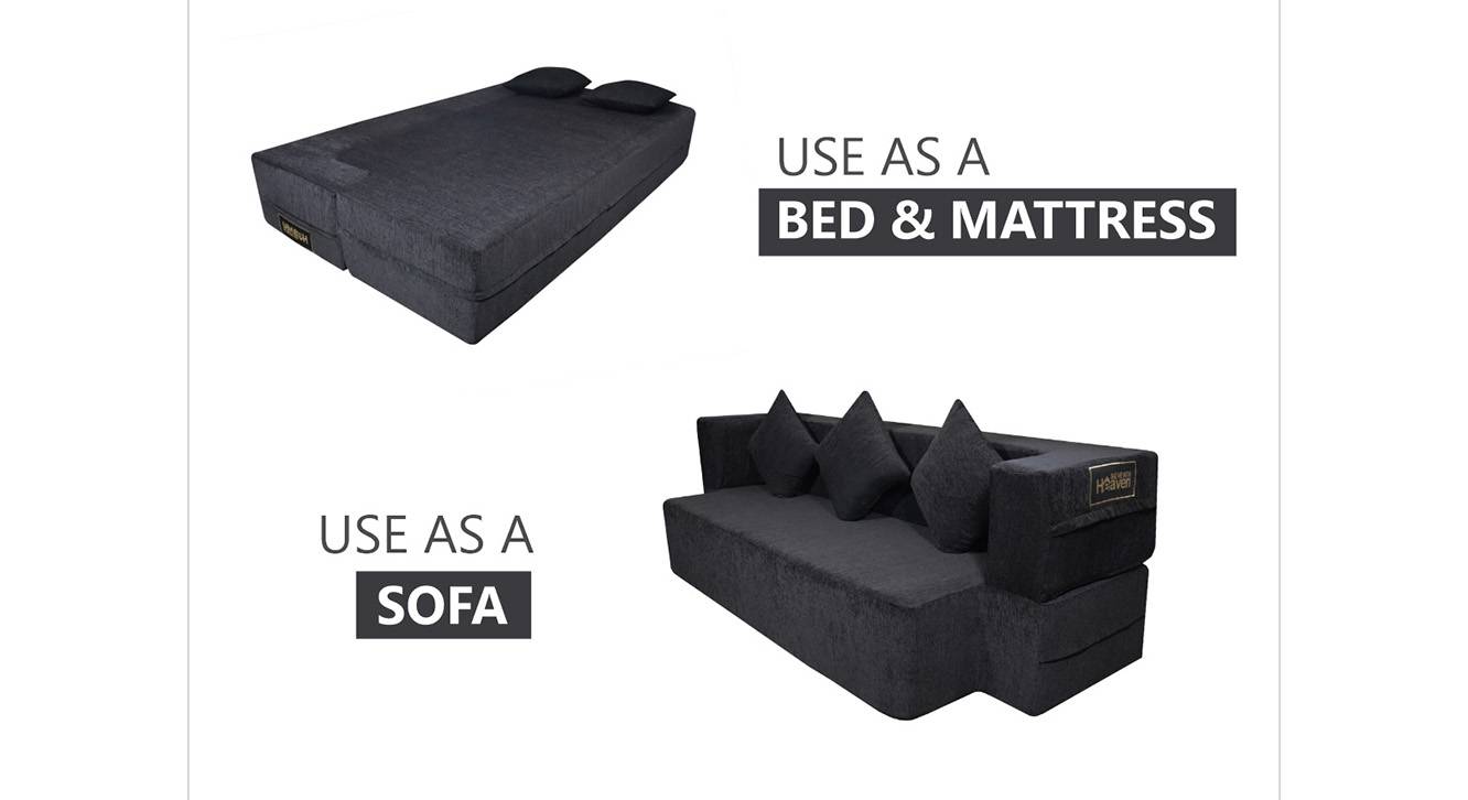 January 3 Seater Fold Out Sofa cum Bed In Black Colour Urban Ladder