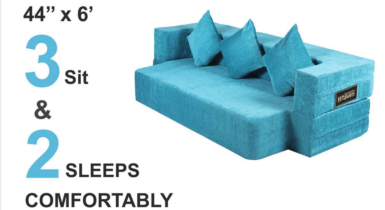 Hazel 3 Seater Fold Out Sofa cum Bed In Sky Blue Colour Urban Ladder