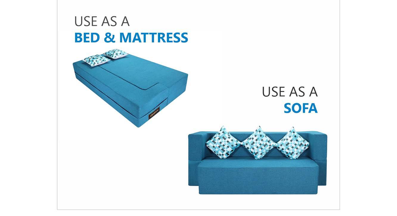 Delilah 3 Seater Fold Out Sofa cum Bed In Blue Colour Urban Ladder