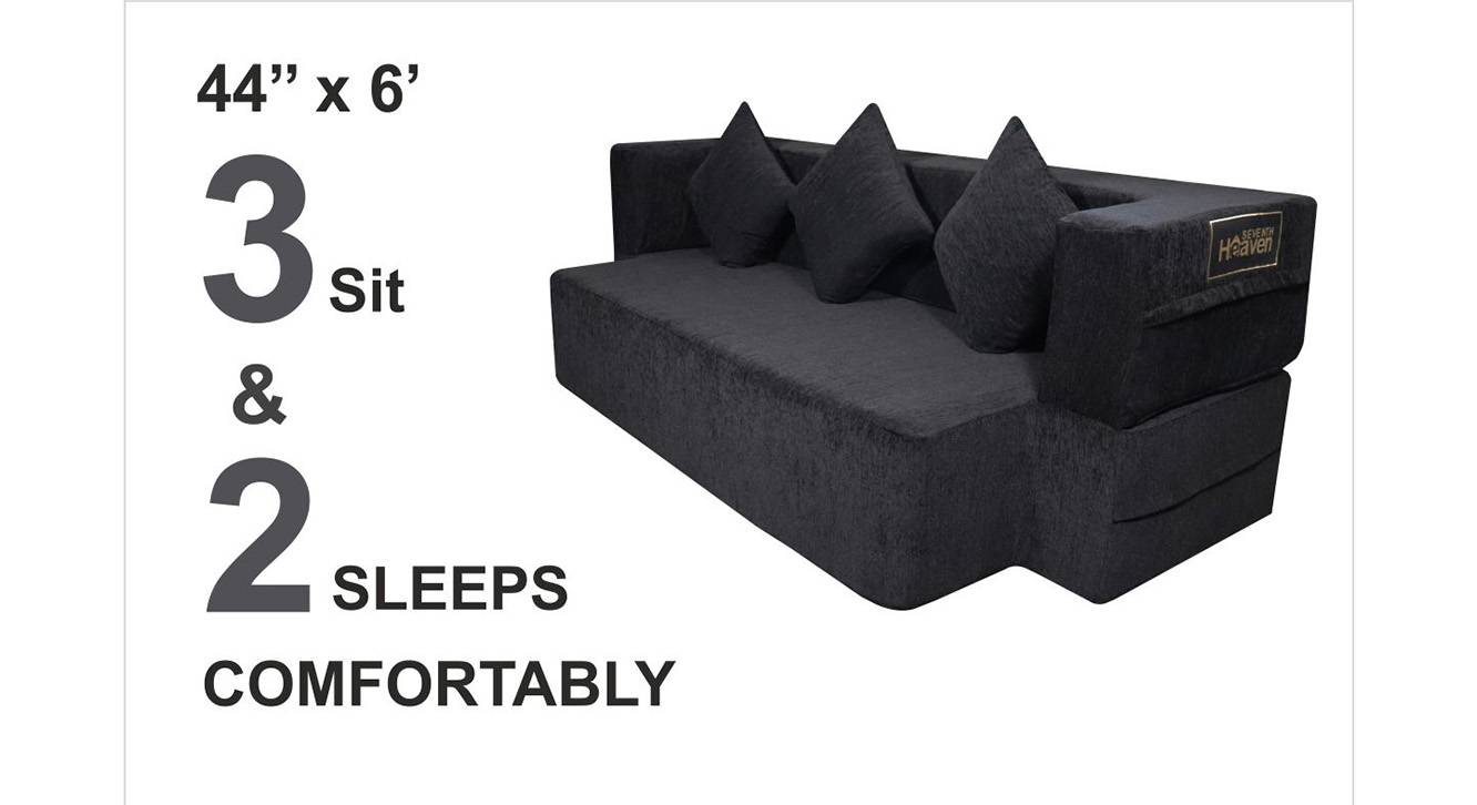 January 3 Seater Fold Out Sofa cum Bed In Black Colour Urban Ladder