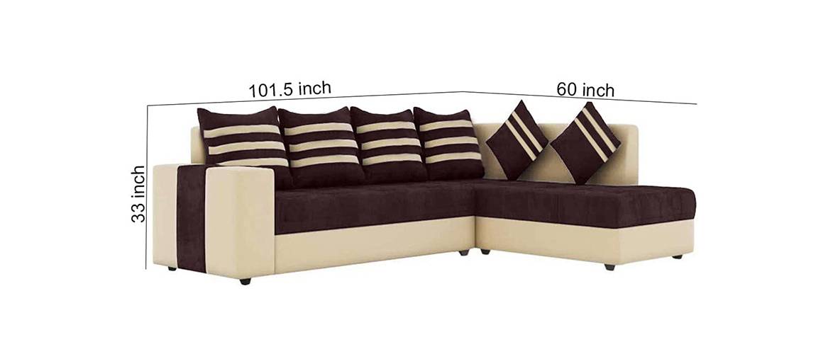 Emilon Sectional Fabric Sofa (Cream-Brown) - Urban Ladder