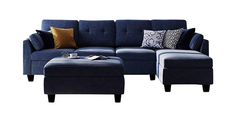 Triblen Sectional Fabric Sofa (Blue) Urban Ladder
