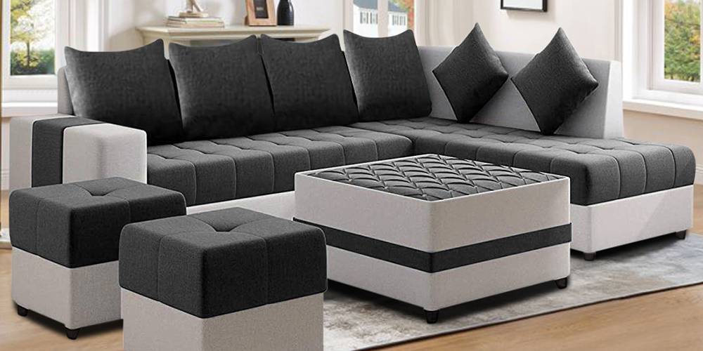 Urbanoza Sectional Fabric Sofa (Dark Grey-Light Grey) by Urban Ladder - - 