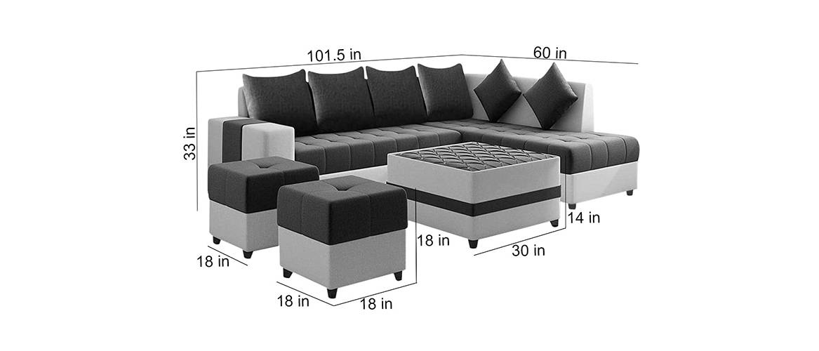 Urbanoza Sectional Fabric Sofa (Dark GreyLight Grey) Urban Ladder