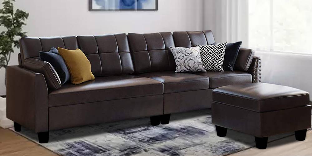Gracious Sectional Leatherette Sofa (Brown) Urban Ladder