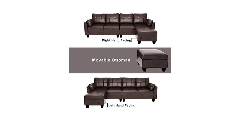 Gracious Sectional Leatherette Sofa (Brown) Urban Ladder