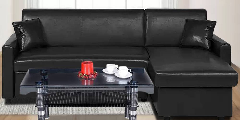 Oniloy Sectional Leatherette Sofa (Black) by Urban Ladder - - 