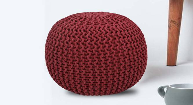 Calloway Hand Knitted Round Pouffe for Living Room (Maroon) by Urban Ladder - Cross View Design 1 - 559079
