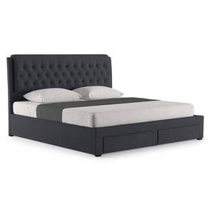 King Size Bed Design Cassiope Upholstered Storage Bed with Theramedic Coir & Foam Mattress (King Bed Size, Grey Finish)