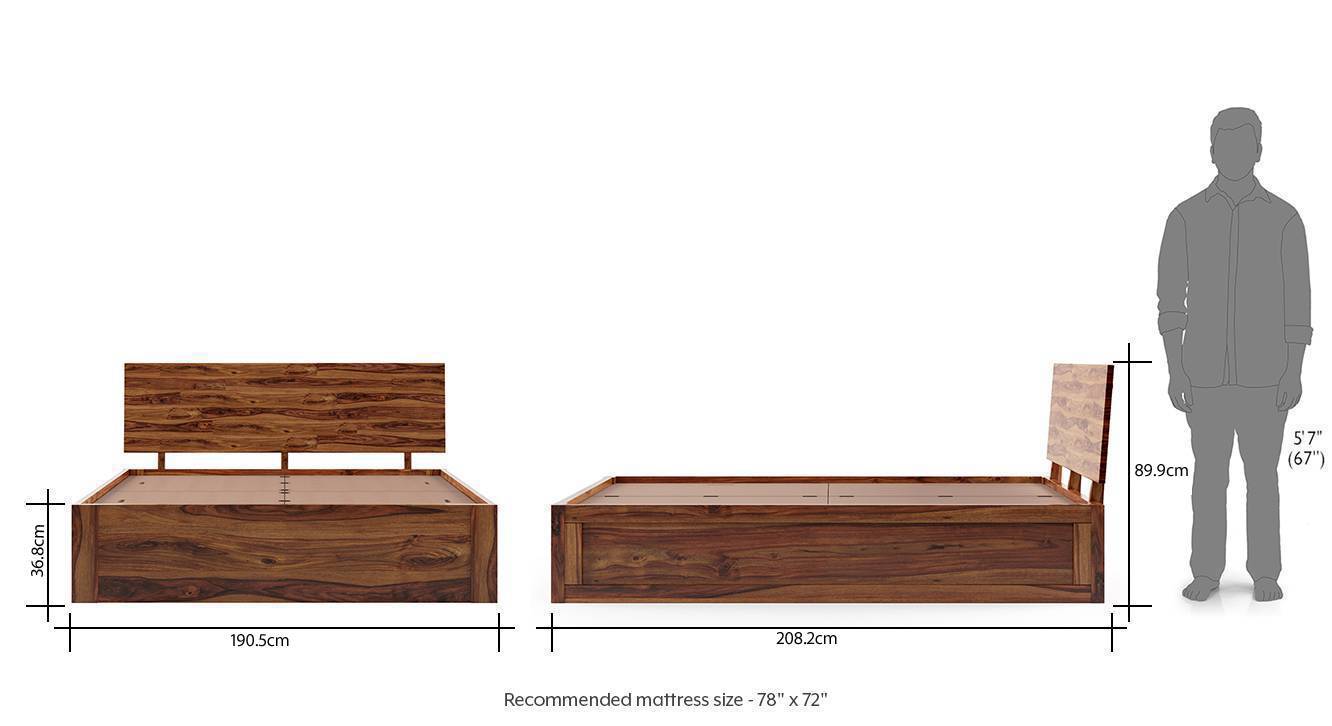 Boston storage bed teak finish king bed size dim 158