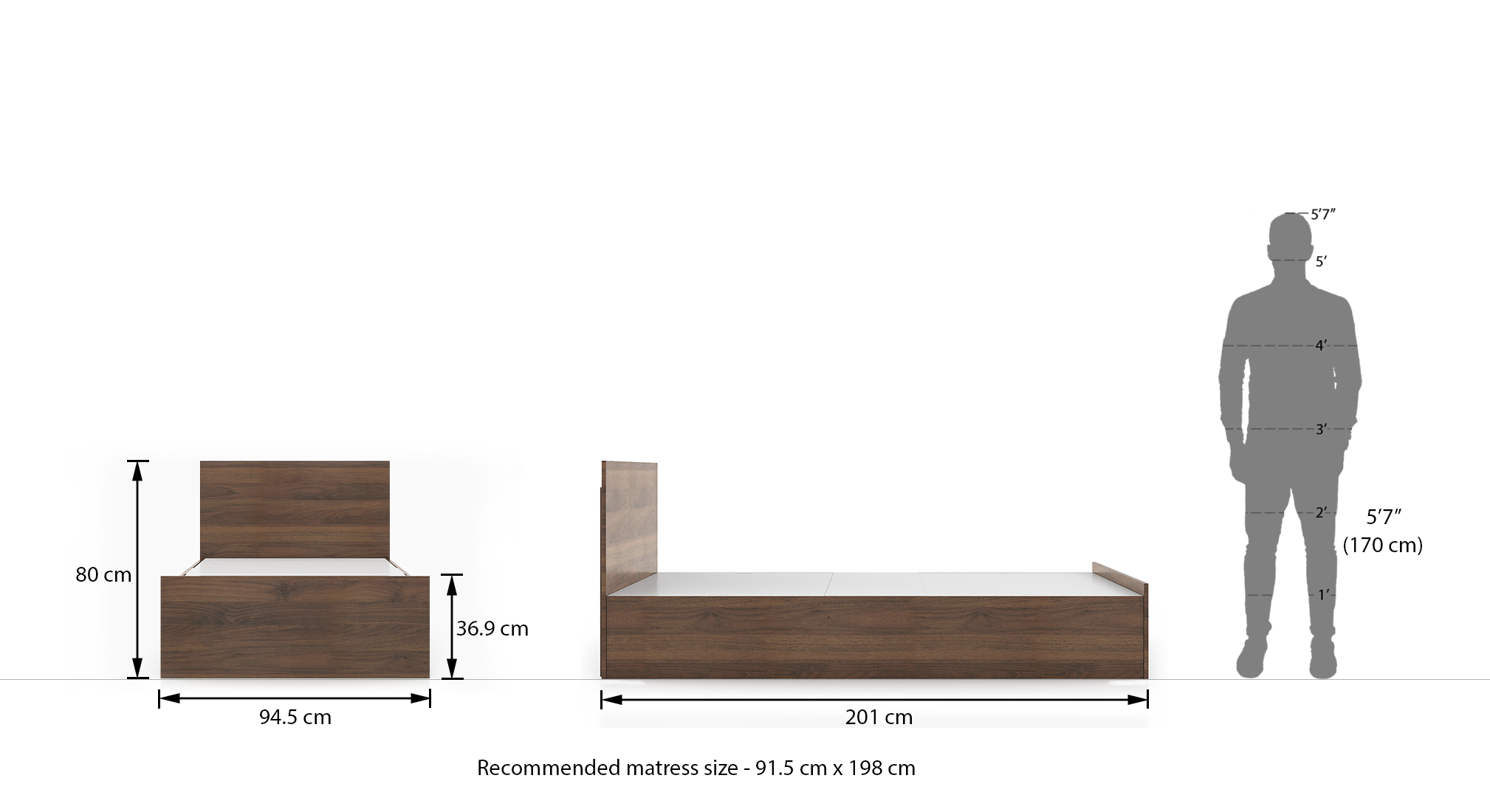 Zoey storage bed single classic walnut 2a