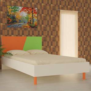 Kids Double Bed Design Fiona Engineered Wood Bed in Light Orange   Verdant Green Colour