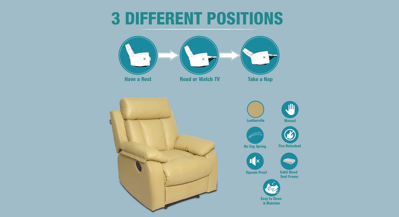 Magna Leatherette One Seater Manual Recliner in Black Colour Urban Ladder