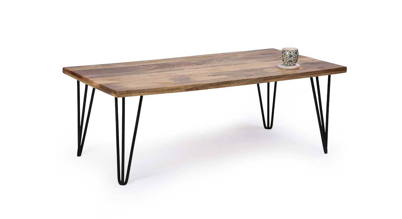 Rectangular Solid Wood Coffee Table in Natural Finish Urban Ladder