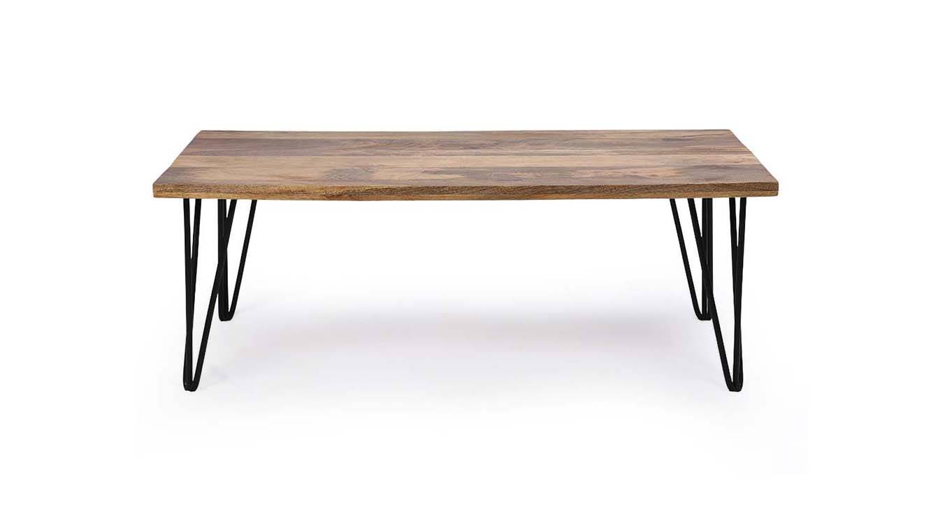 Rectangular Solid Wood Coffee Table in Natural Finish Urban Ladder