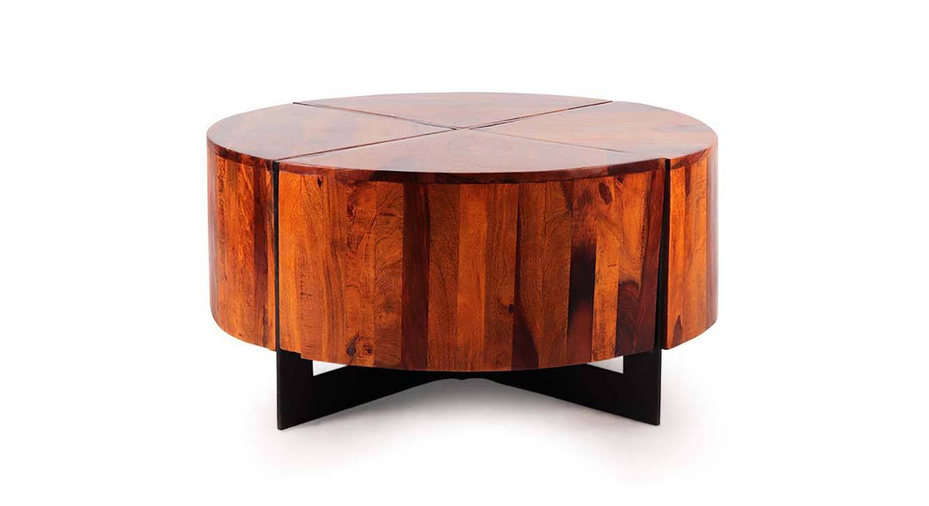 Round Solid Wood Coffee Table in Honey Finish Urban Ladder
