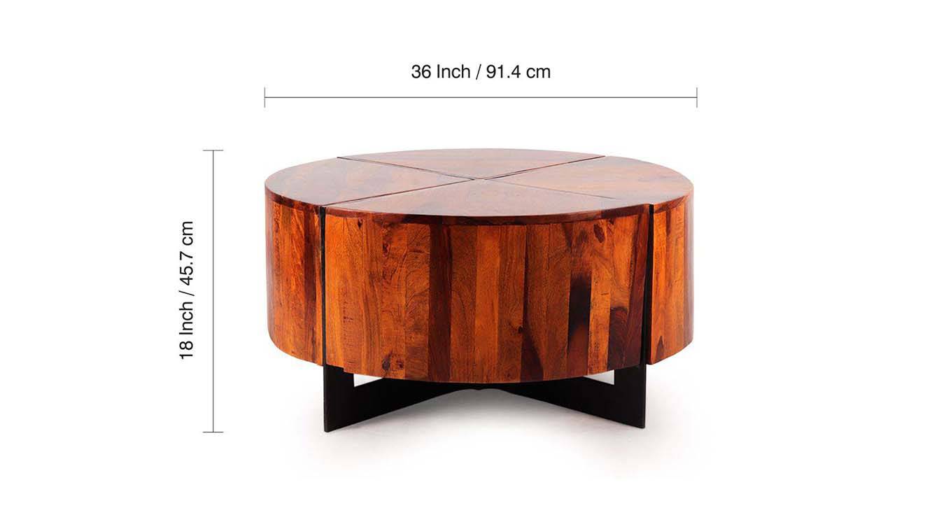 Round Solid Wood Coffee Table in Honey Finish Urban Ladder
