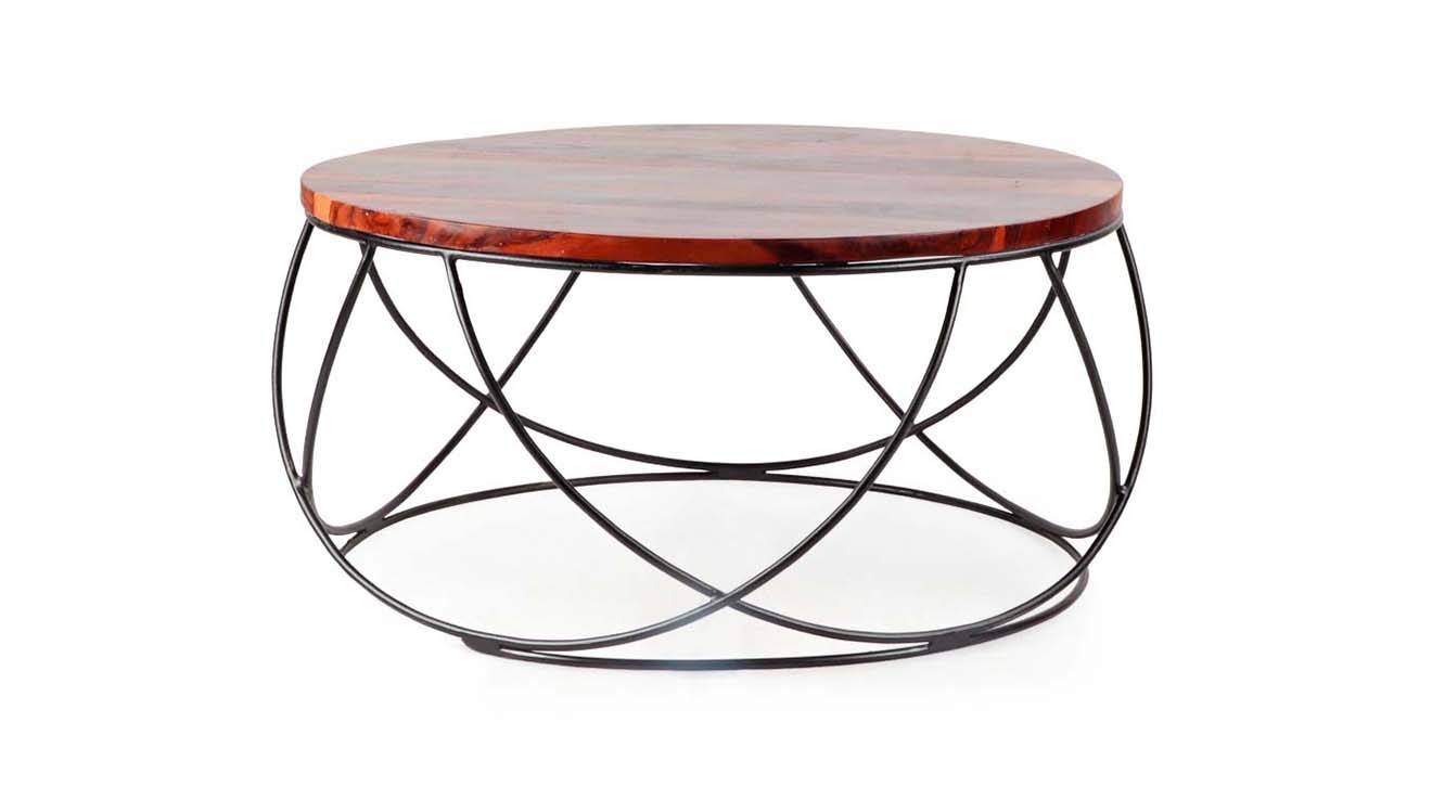 Round Solid Wood Coffee Table in Polished Finish Urban Ladder