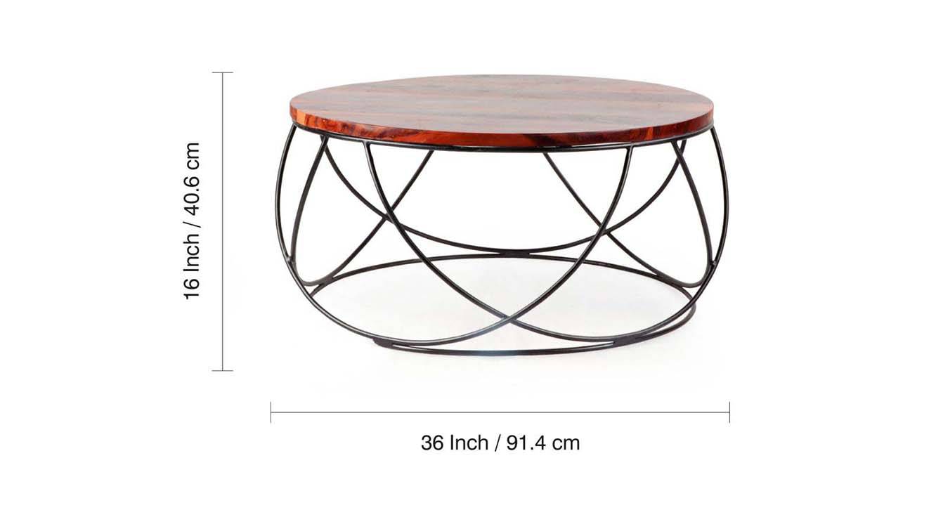 Round Solid Wood Coffee Table in Polished Finish Urban Ladder