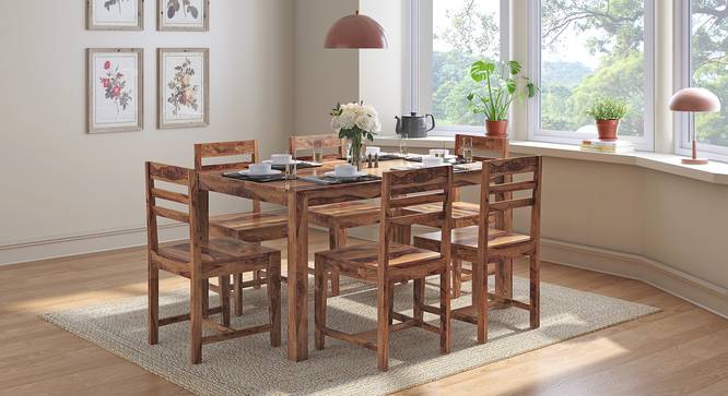 Oliver 6 Seater Solid Wood Dining Table (Teak Finish) by Urban Ladder - Front View Design 1 - 561764