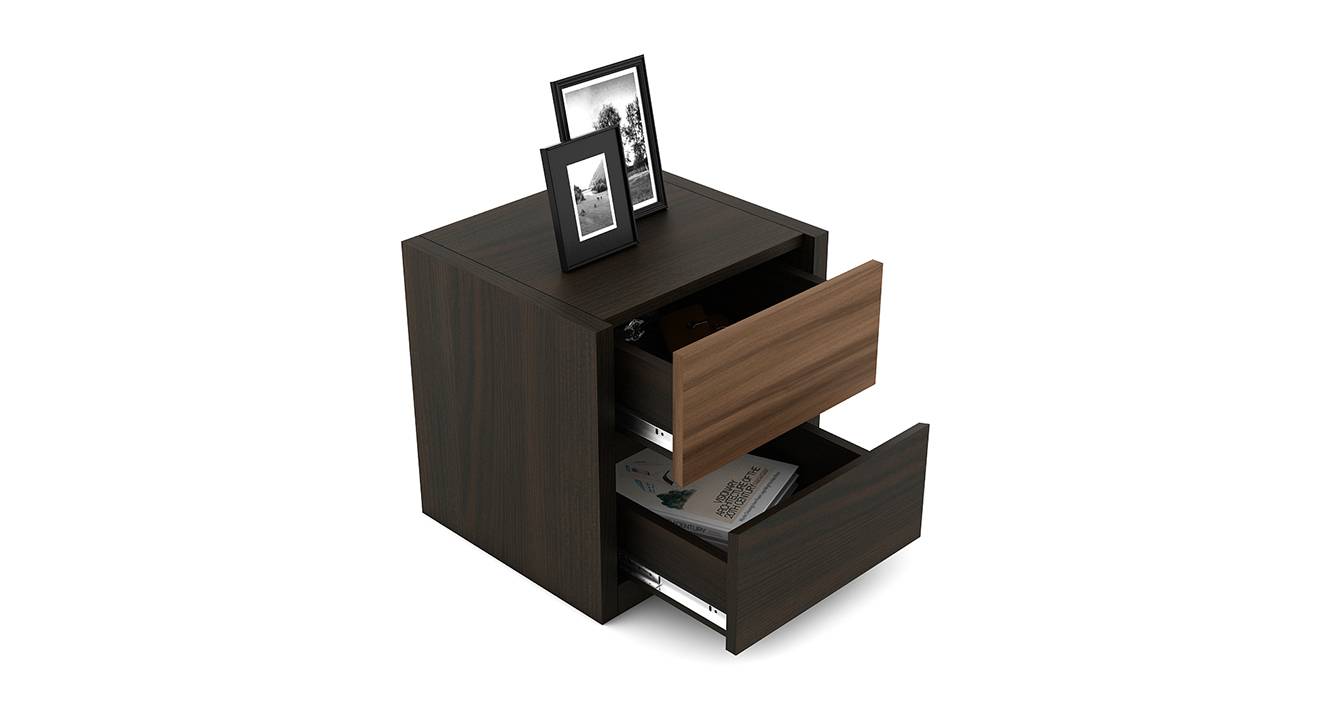 Maple Engineered Wood Bedside Table in Fumed Oak Finish Urban Ladder