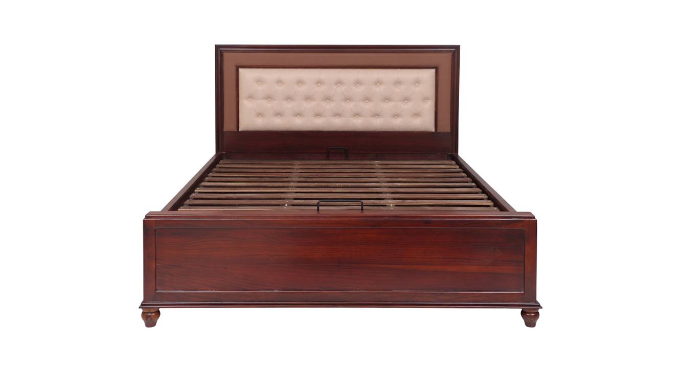 Solid Wood Queen Size Hydraulic Storage Bed in Walnut Finish