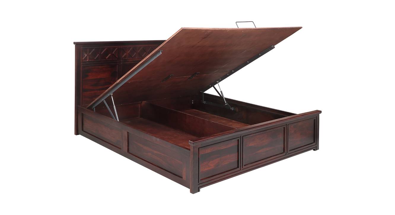 Destiny Solid Wood Queen Size Hydraulic Storage Bed in Walnut Finish