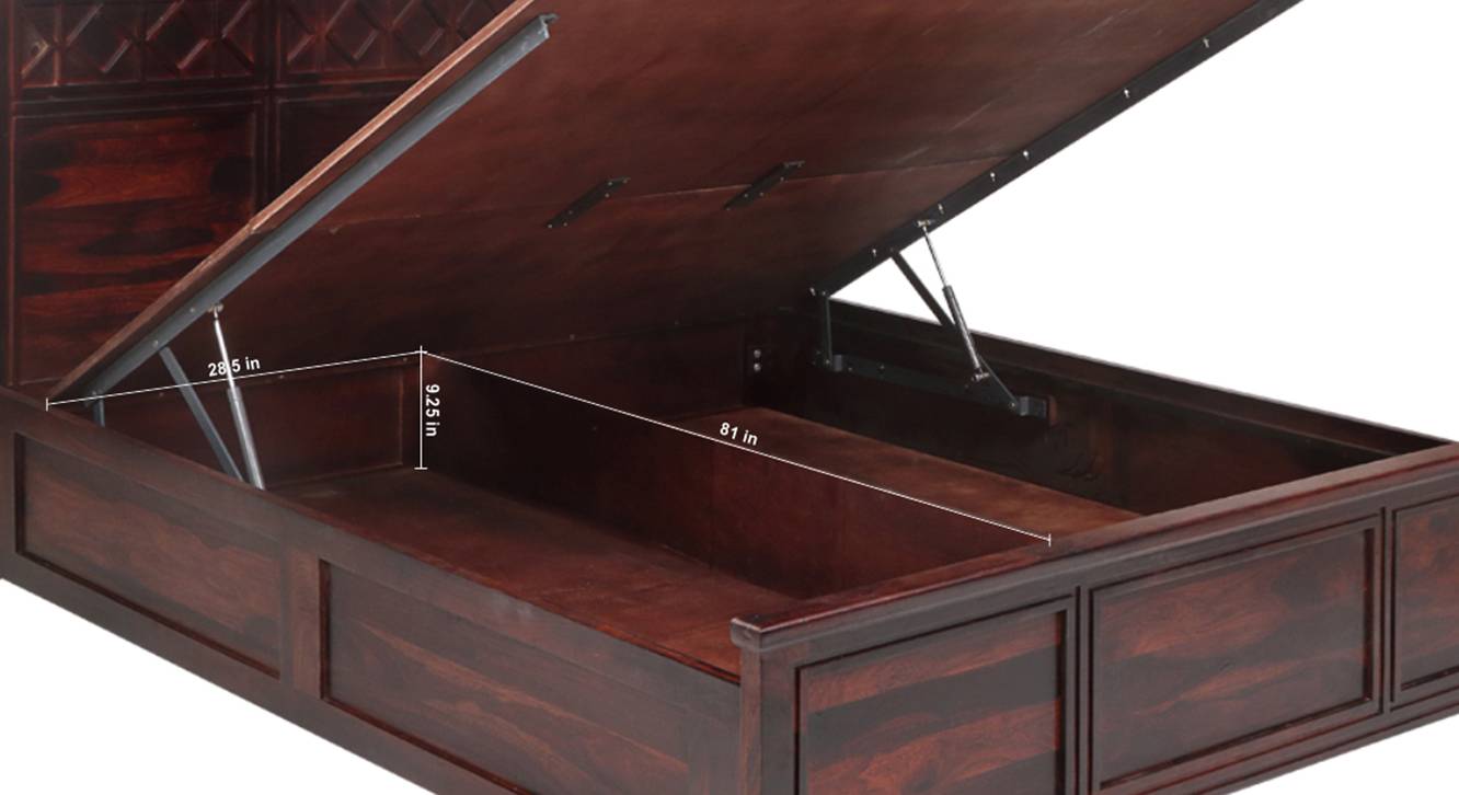 Destiny Solid Wood Queen Size Hydraulic Storage Bed in Walnut Finish