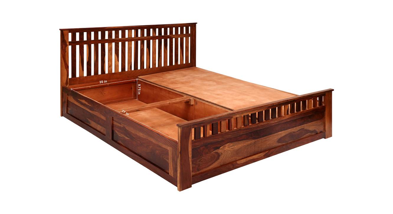 Beatrice Solid Wood King Size Box Storage Bed in Honey Finish Urban Ladder