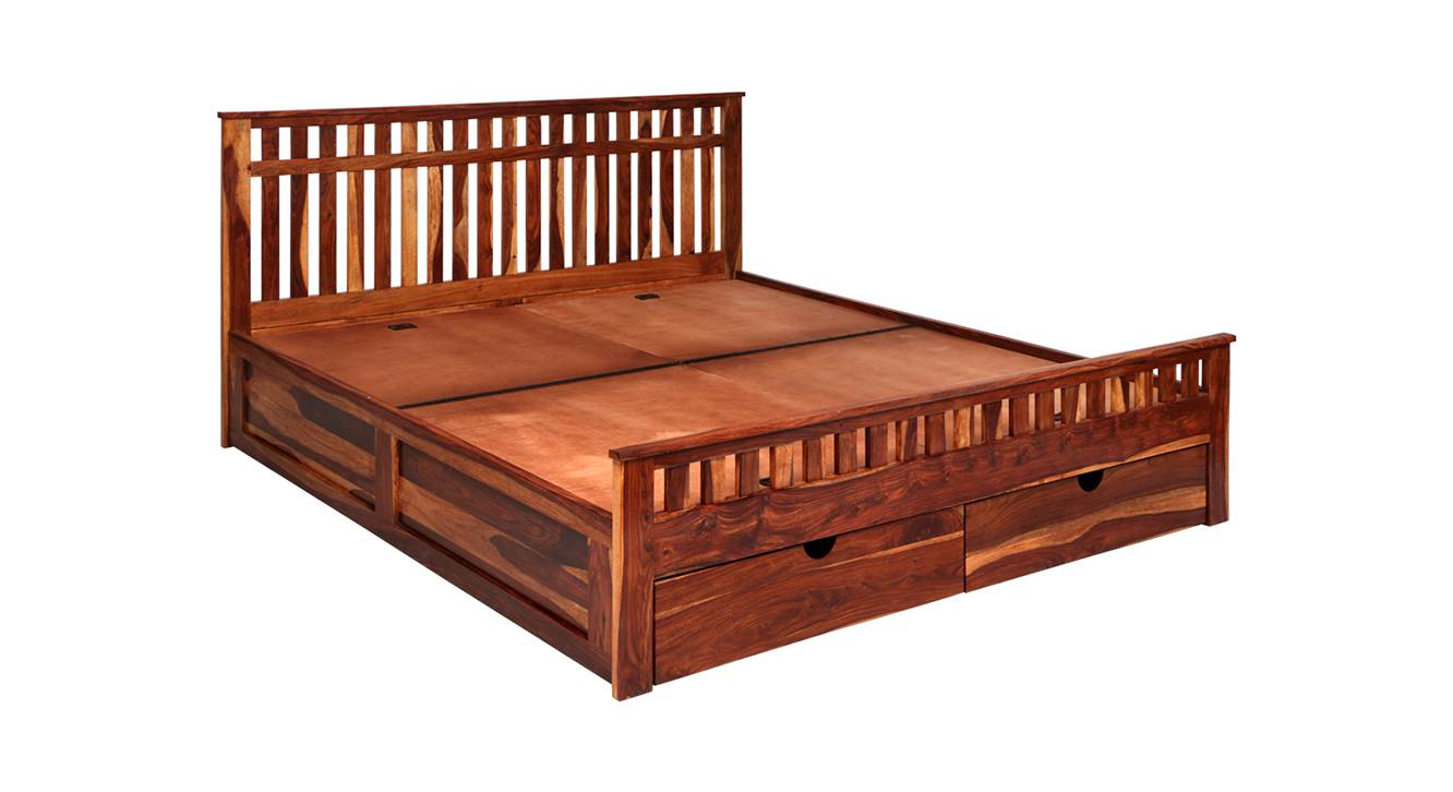 Beatrice Solid Wood Queen Size Drawer Storage Bed in Honey Finish