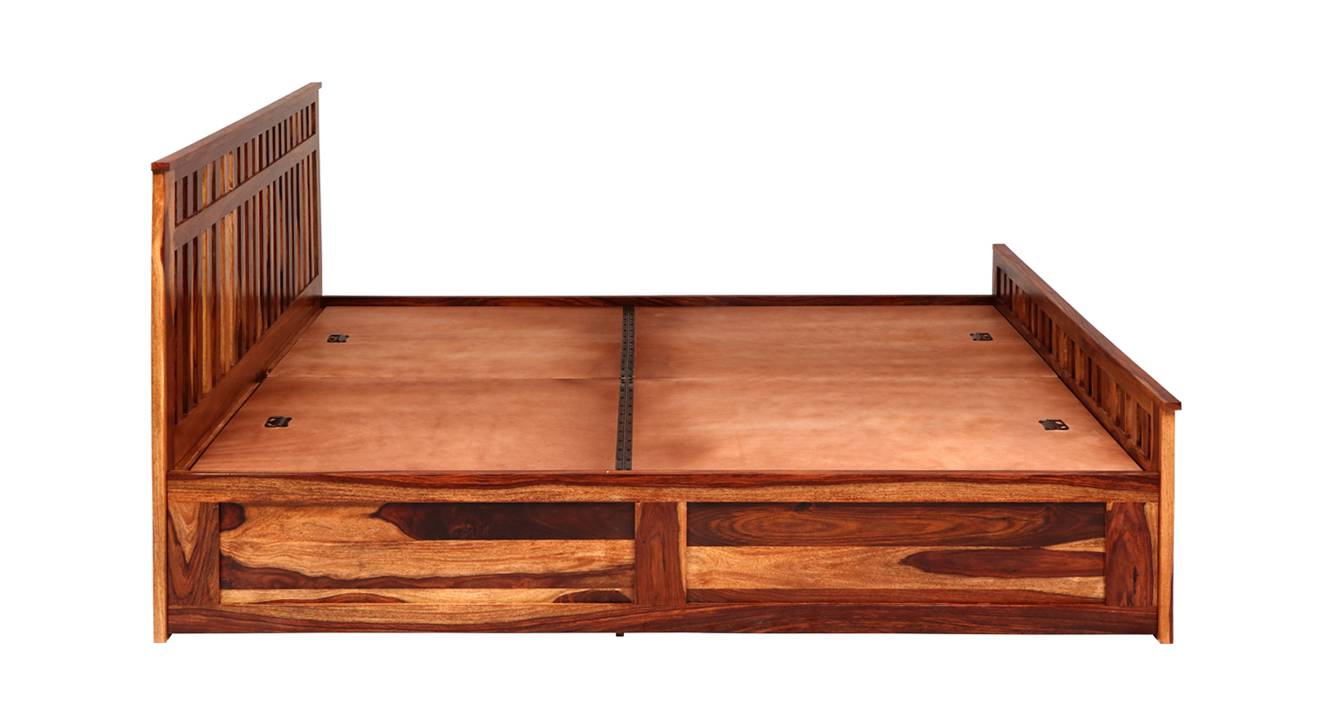 Beatrice Solid Wood Queen Size Drawer Storage Bed in Honey Finish